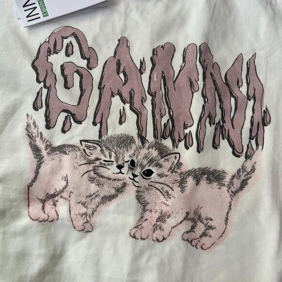 Ganni Relaxed Cats T-Shirt White - Picture 3 of 6
